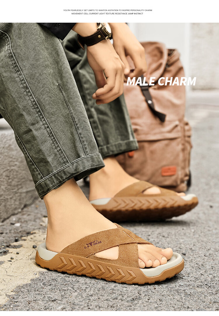 Bull Family Men's Summer New Outdoor Slippers Casual Breathable Beach Sandals Retro Versatile Roman Slippers 13