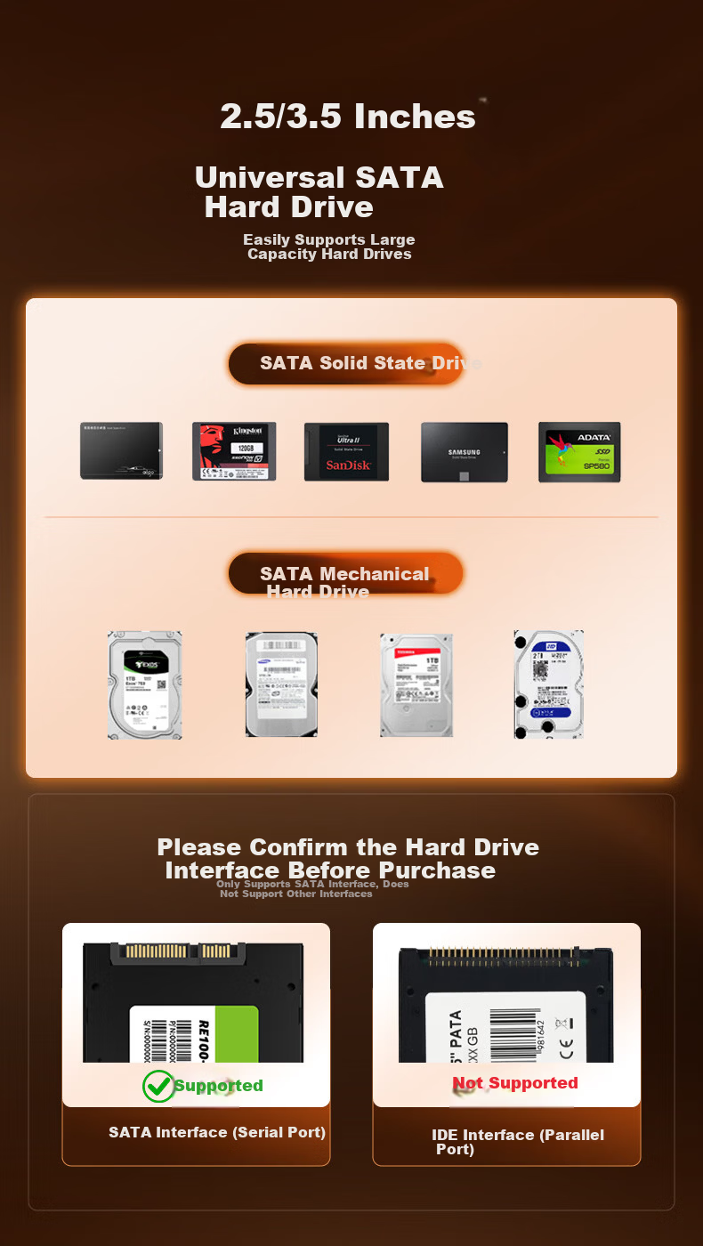 Paima 2.5/3.5 Inch Hard Drive Dock SATA SSD HDD External Enclosure Dual Bay Copy Machine for Laptop Desktop 4