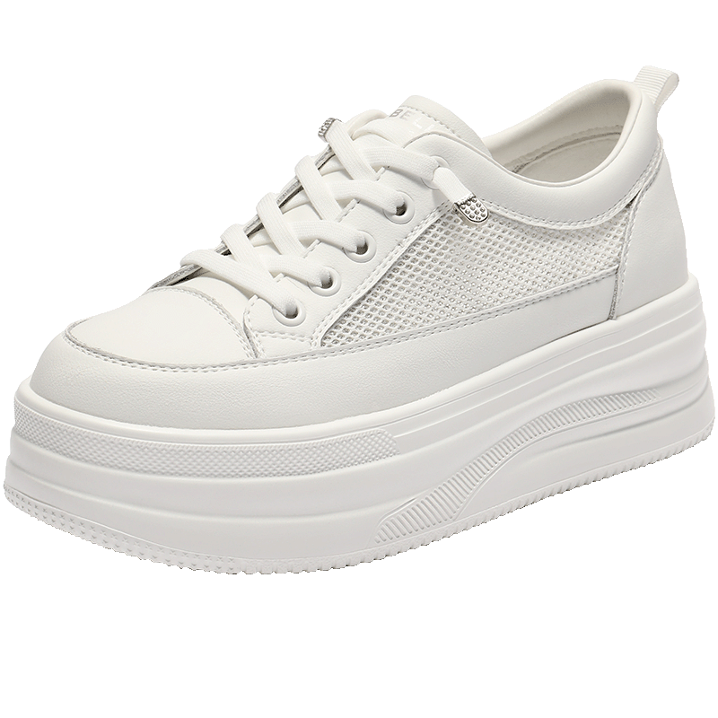 Belle Versatile White Sneakers for Women Summer Thick Sole Height Increasing Comfortable Breathable Mesh Casual Shoes E2U1DBM5 White Size 39