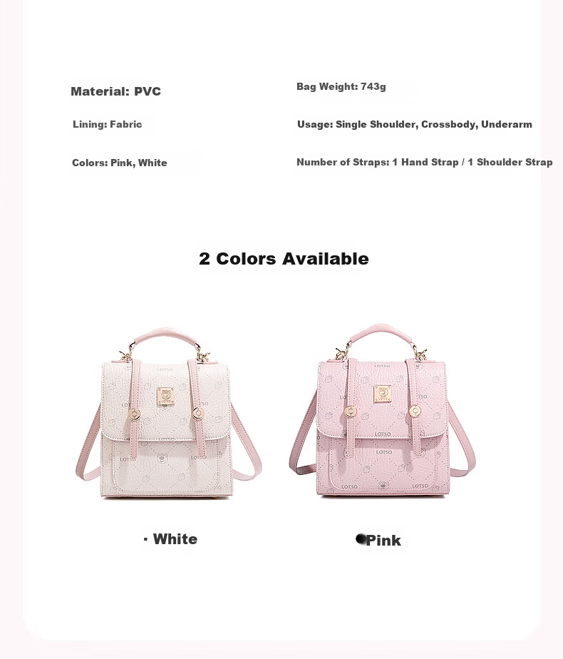 Disney & ORVE Joint Logo Single and Double Shoulder Convertible Crossbody Handheld Cambridge Bag Large Capacity Student Daily Commuting Pink 5