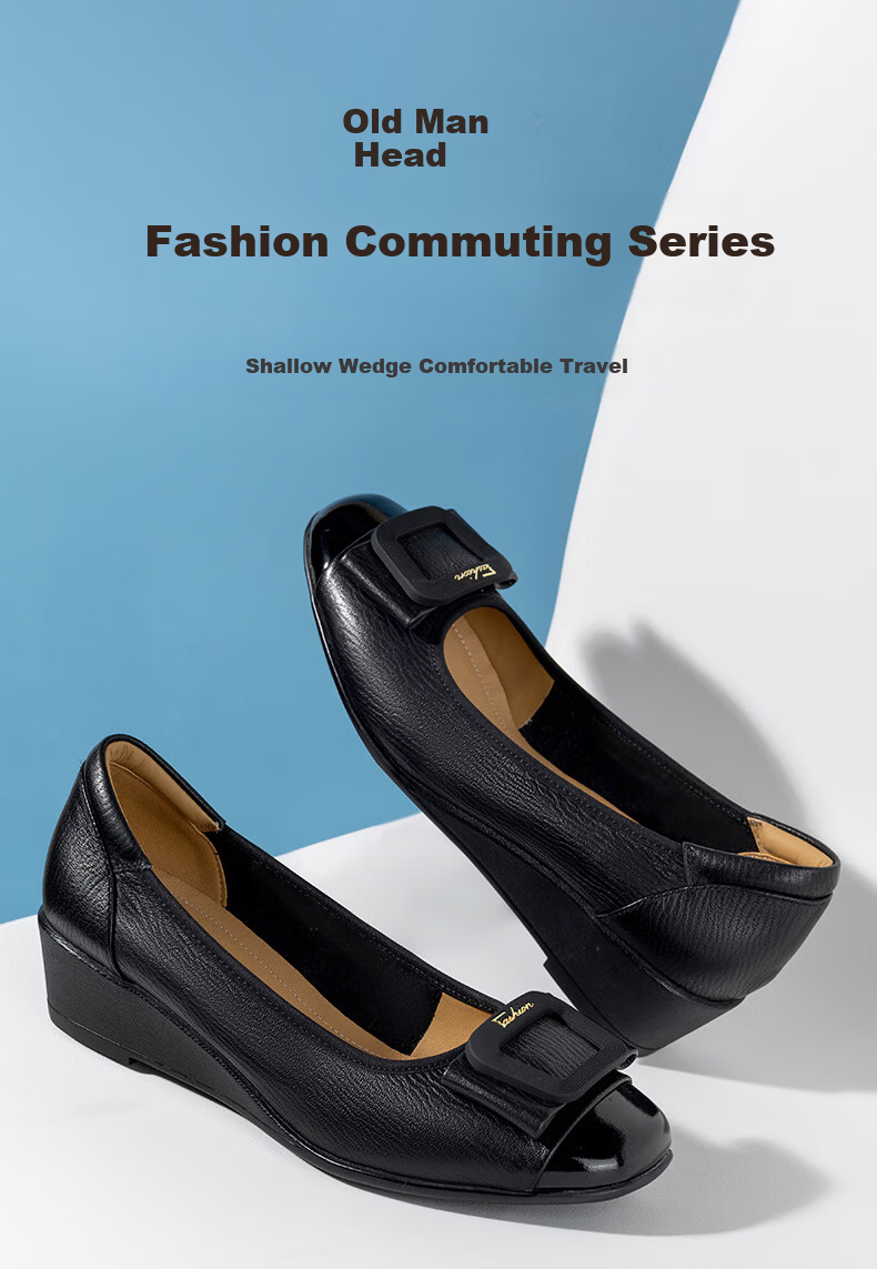 LAORENTOU Women's Professional Work Leather Shoes, Chunky Heel, Wedge, Versatile Comfortable Mom Shoes, LB220 Black Size 37 1