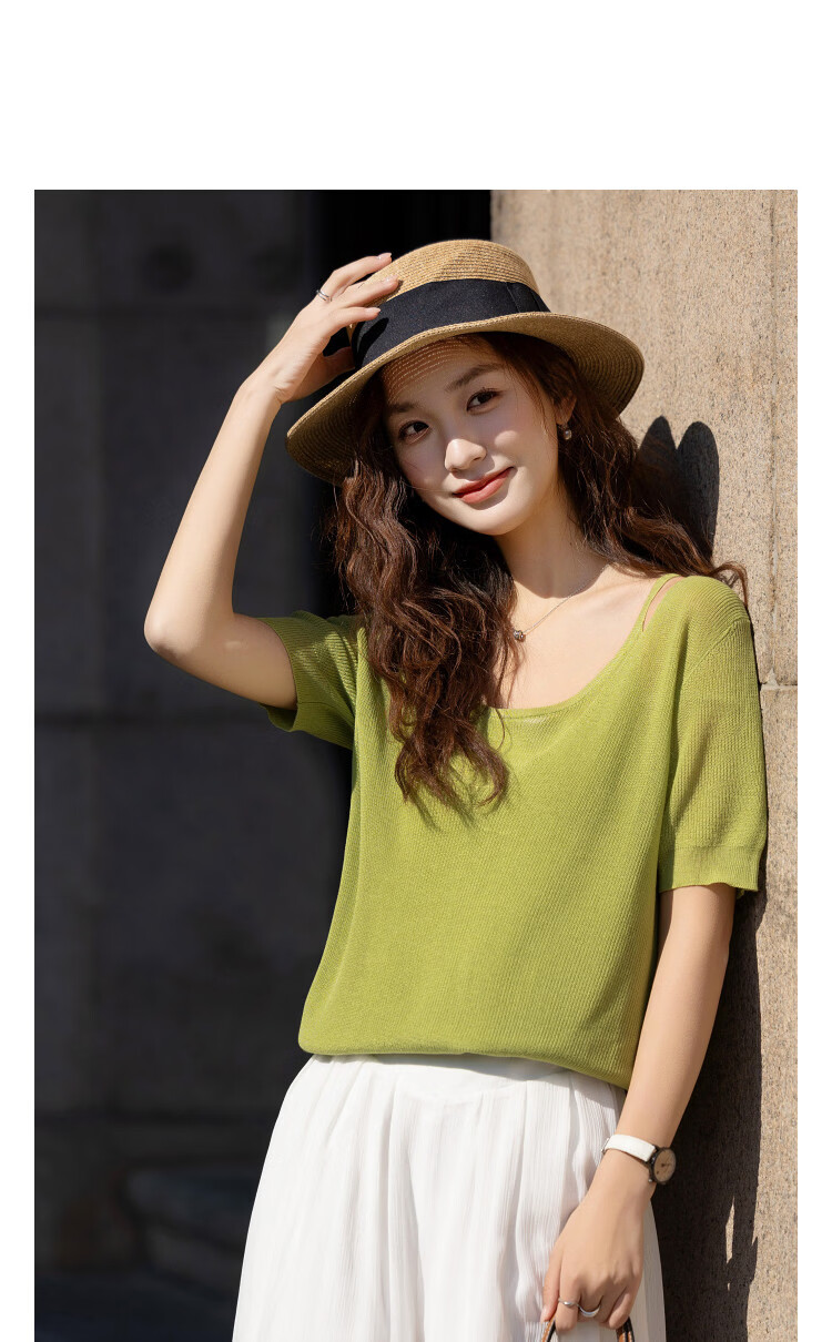 Demana [Breathable Tencel] Spring Design Fake Two-Piece Short Sleeve Sweater Gentle Slimming Women's Knitwear 11