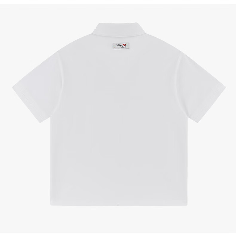 Charles Heart Trendy Floral Love Embroidery Couple Pure Cotton Short Sleeve Polo Shirt Casual Unisex Black XS 7