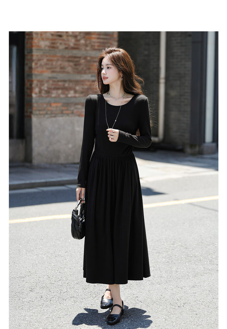 Mt Hepburn Retro French Spring Cloud Cotton Elastic Waist Petite Knit Long Dress for Women 3