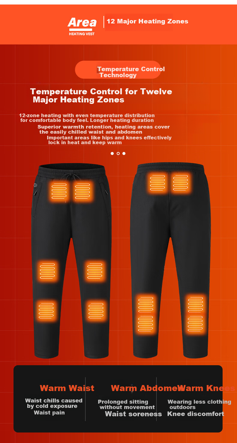 Zhugu Electric Heated Pants Rechargeable Unisex Full-Body Heating Black Technology Thermal Pants Outdoor Cold-Resistant Cycling Pants Smart Temperature Control Electric Cotton Pants Black with 2W Powe 5
