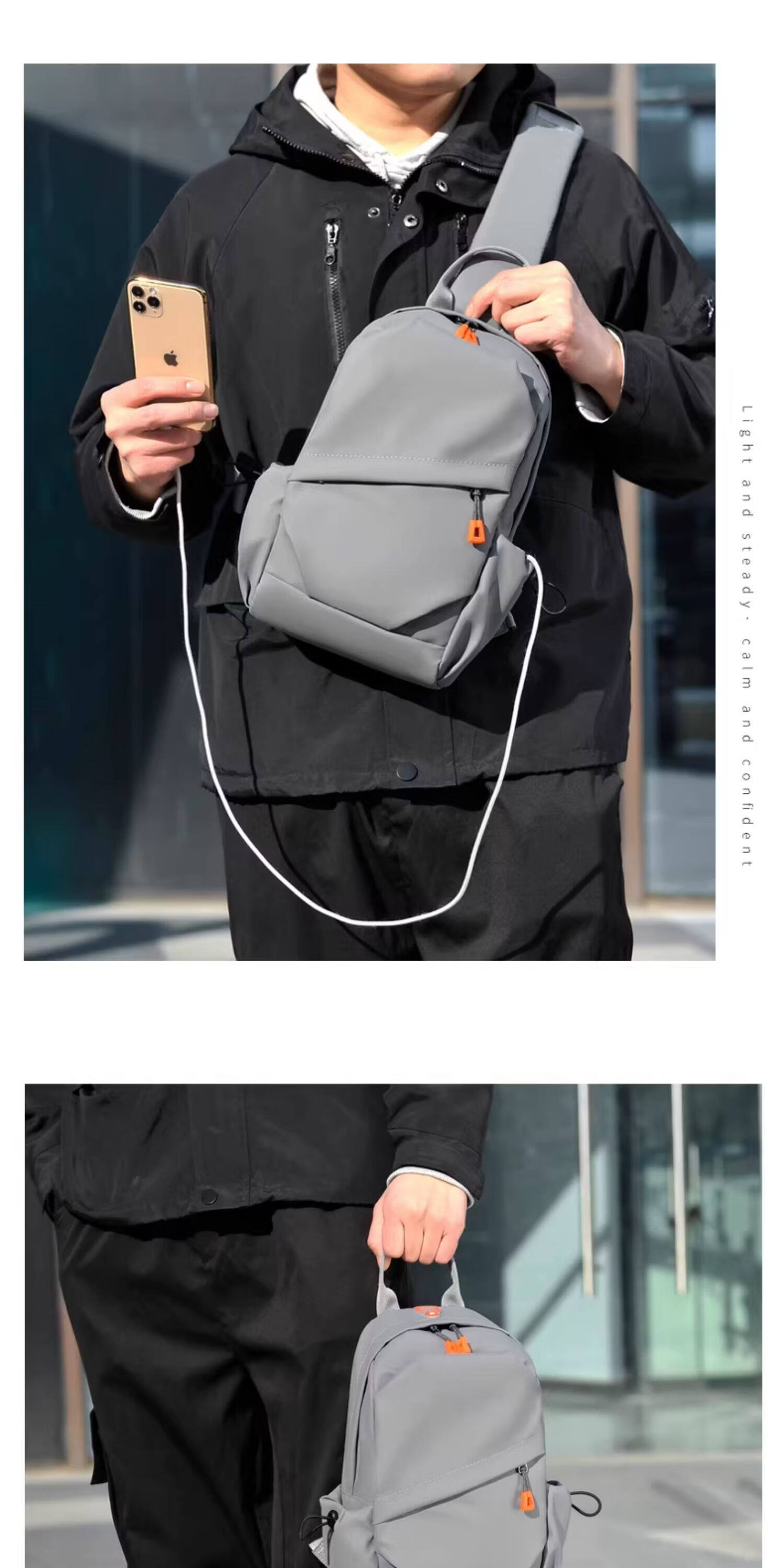 Warrior Men's Crossbody Bag 26L Large Capacity New Shoulder Bag Multifunctional Water-Resistant Small Backpack for Commuting and Outdoor Use 16