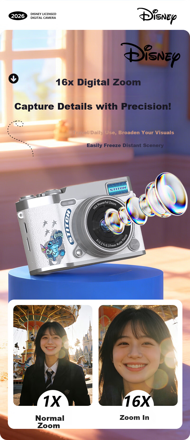 Disney Zootopia Kids Camera CCD Alternative Student Flip Screen Portable Entry-Level Camera for Photography Travel Boys Girls Birthday Lantern Festival School Gift X2 Judy 8