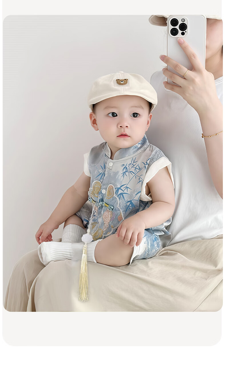 Aibao Baby Summer Romper New Chinese Style Short Sleeve Bodysuit Full Moon First Birthday Traditional Outfit Size 73 T195 11