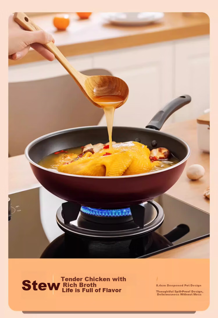 Joyoung Non-Stick Wok Household Stir-Fry Pan Large Flat Bottom Frying Pan Stove Compatible 28cm with Lid 7