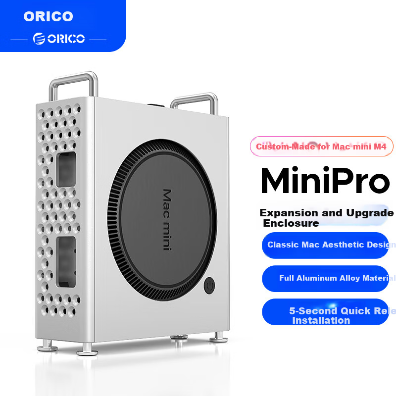 ORICO Macmini M4 Stand Aluminum Alloy Desktop Riser Cooling Bracket Screw-Free MiniPro Case Expansion MS10 for Apple Computer Without Hard Drive