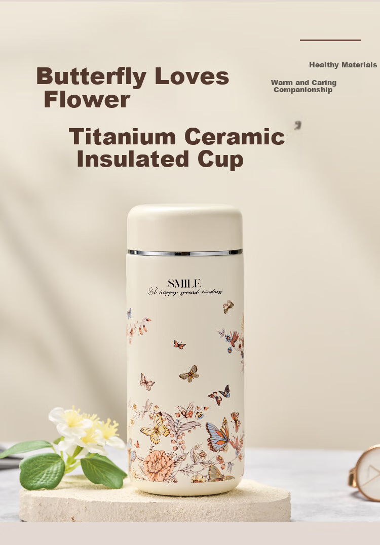 Gold Inlaid Jade Stainless Steel Ceramic Insulated Portable Home Water Bottle Tea Cup for Men and Women Car Travel Gift Birthday Present 1