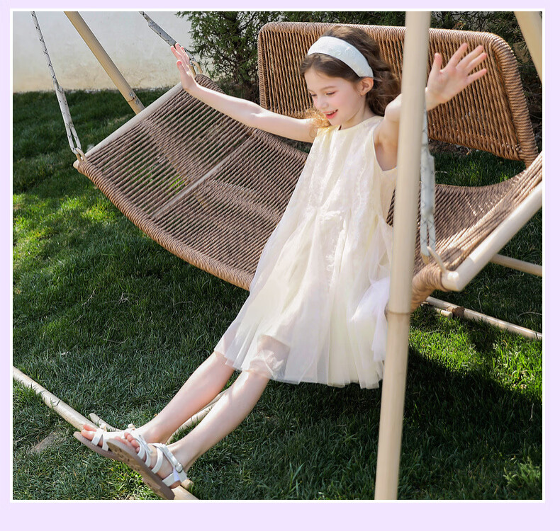 Fulomi Girls' Sleeveless Summer Dress Sweet Princess Birthday Party Dress Beige Size 130 9