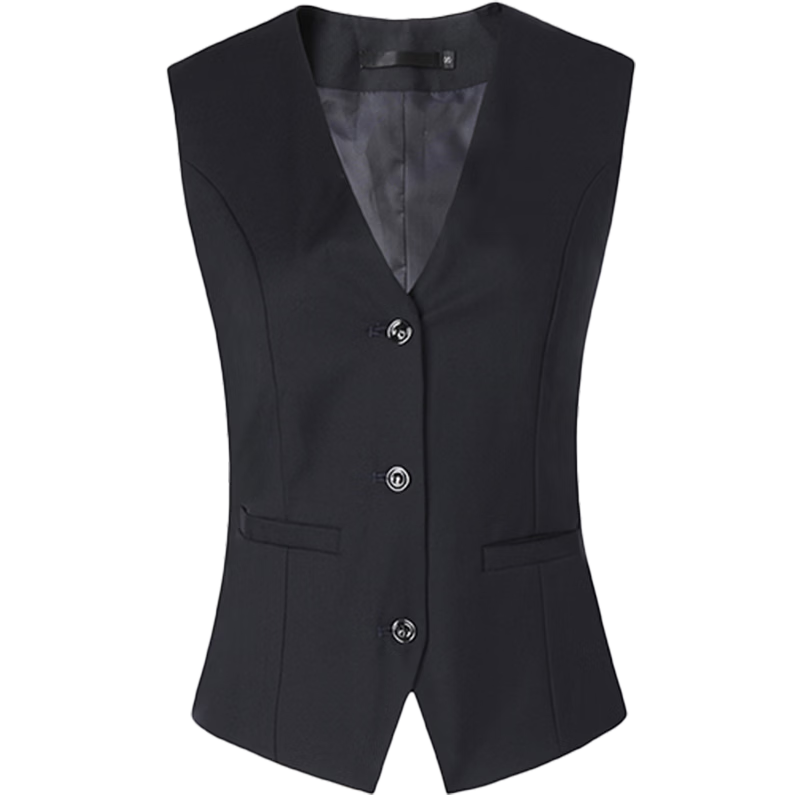 Yulixi Women's Single-Breasted Sleeveless Vest Slim Fit Daily Commuter Professional Black Waistcoat