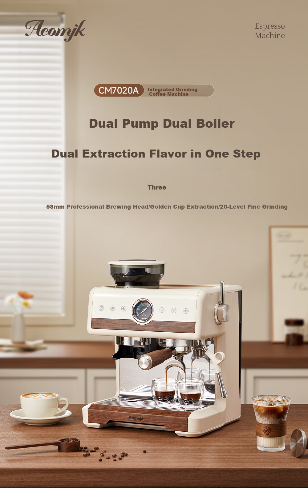 AEOMJK Aimo Ke Dual Boiler Dual Pump Hot and Cold Dual Extraction Coffee Machine Commercial 58MM Extraction Port Heating Extraction and Milk Frothing CM7020A 1
