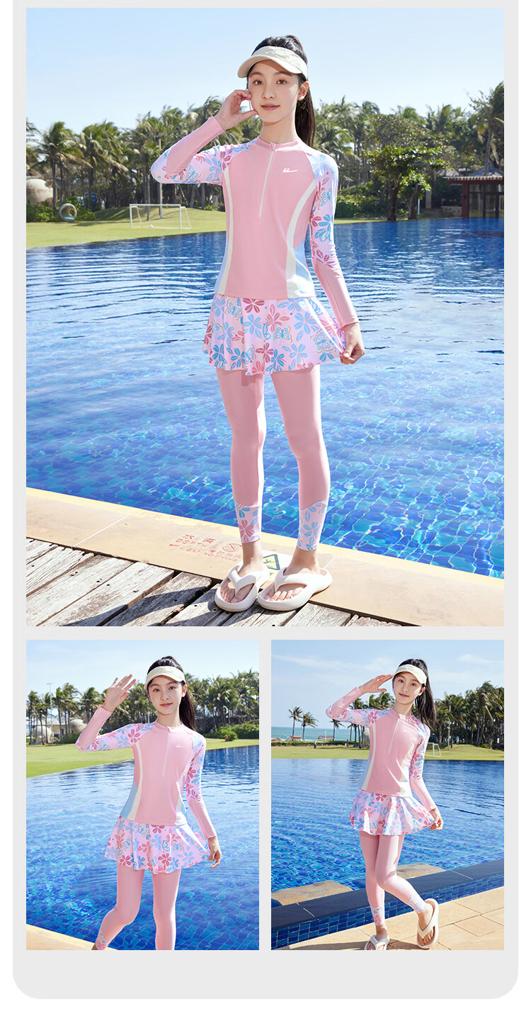 Warrior Kids Girls Two-Piece Swimsuit Long Sleeve Long Pants Quick-Dry Sun Protection Training Set 36224HZ2K 110 Purple 9