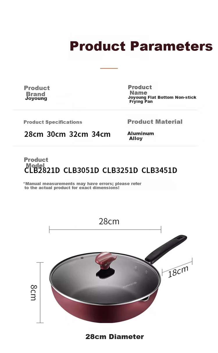 Joyoung Non-Stick Wok Household Stir-Fry Pan Large Flat Bottom Frying Pan Stove Compatible 28cm with Lid 11