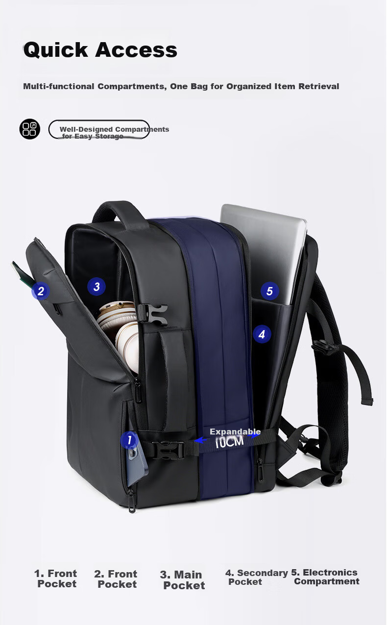 361° Backpack Men's Business Large Capacity Dual Shoulder Bag Independent Laptop Compartment Commuter Travel Casual Bag 16