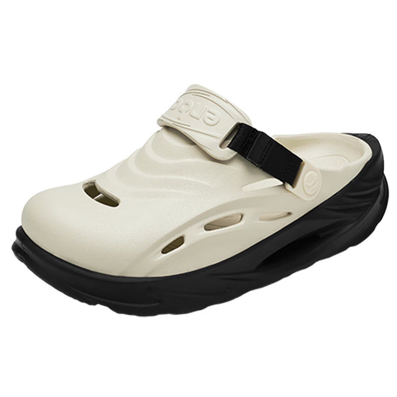 ENBO Thick Sole Hollow Breathable Hole Shoes Comfortable Men's Closed Toe Casual Versatile Beach Shoes Rock White 40 (250mm)