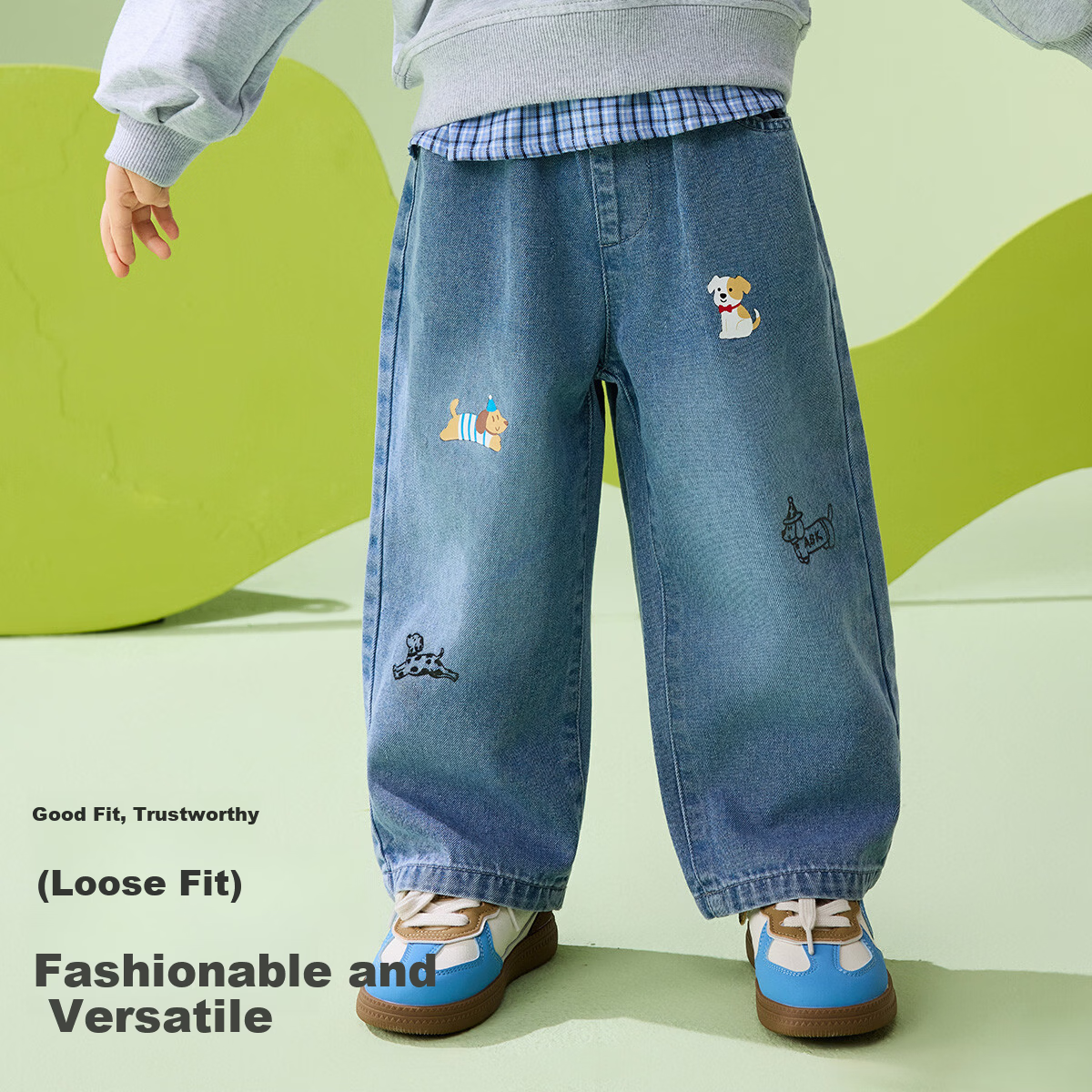 ASK JUNIOR Kids Pants 2026 Spring Toddler Boys Denim Fun Graffiti Loose Straight Casual Trousers 6