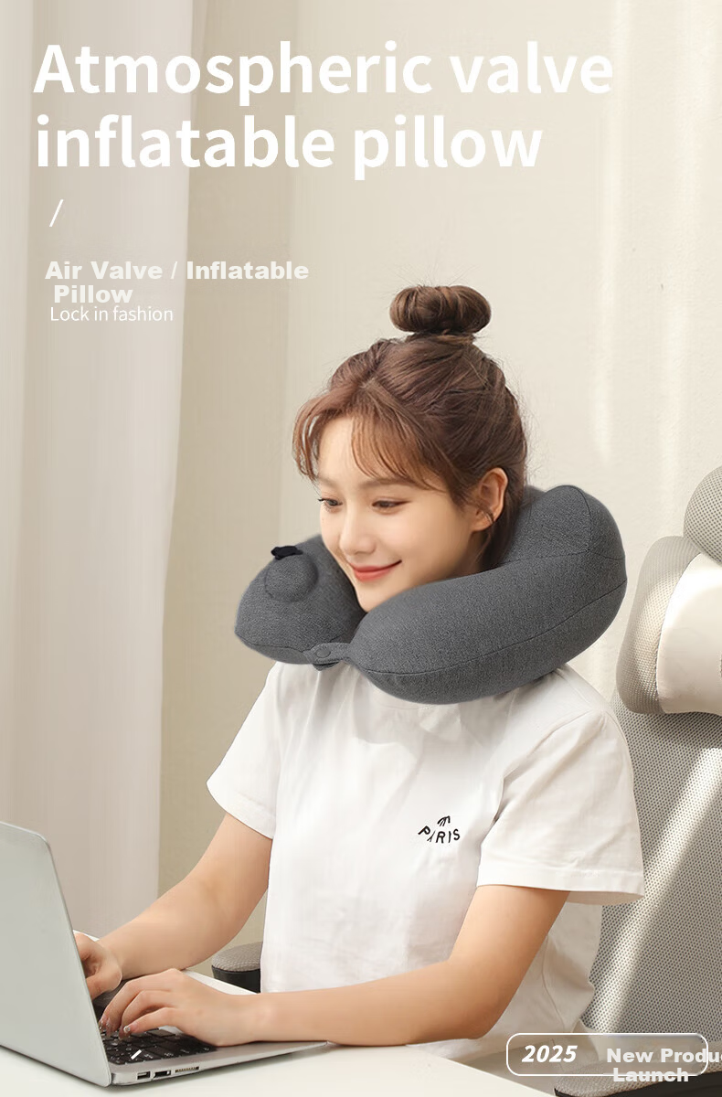 JAJALIN Inflatable U-Shaped Travel Neck Pillow Portable Sleep Aid for Long Trips Pressurized Cervical Support Pillow 1