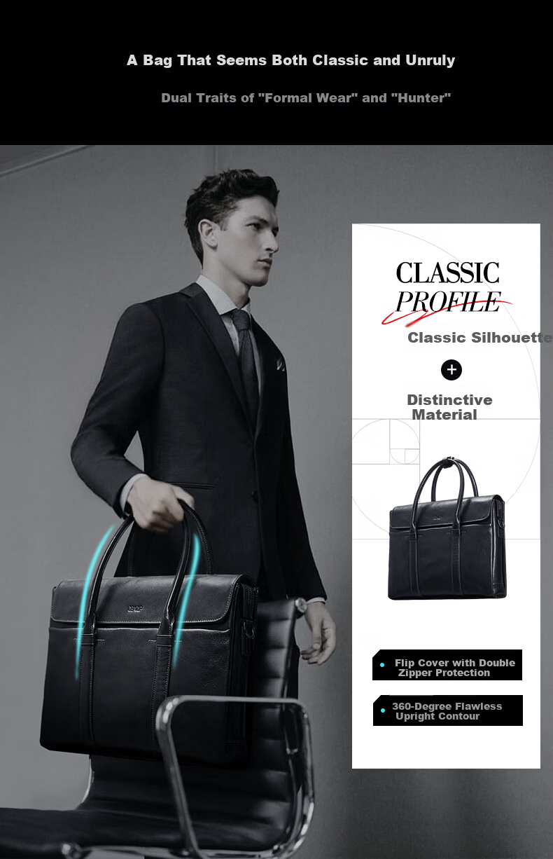 BVP Business Casual Leather Briefcase for Men Large Capacity Laptop Bag Shoulder Crossbody Bag 4