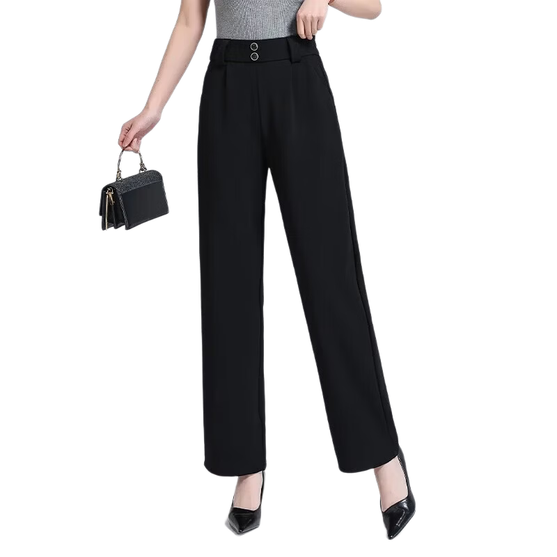 Meishi Women's Casual Pants, Spring/summer 2026, Slim Fit, High-Waisted, Slimming, Suitable for Commuting And Versatile, Loose Straight-Leg Trousers, 2875 Black, Size L