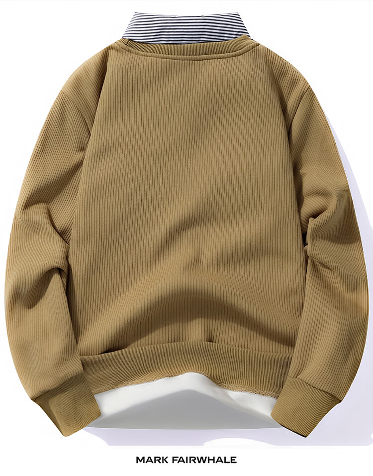 MARK FAIRWHALE Men's Sweatshirt Spring and Autumn Casual Two-in-One Long Sleeve T-Shirt Loose Fit Jacket Base Shirt Off-White XL 5