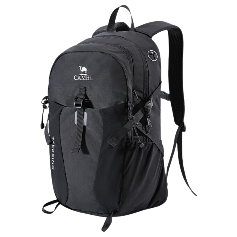 CAMEL Backpack, Hiking Bag, Outdoor Travel Pack, Large Capacity Student Schoolbag, Dark Night Black