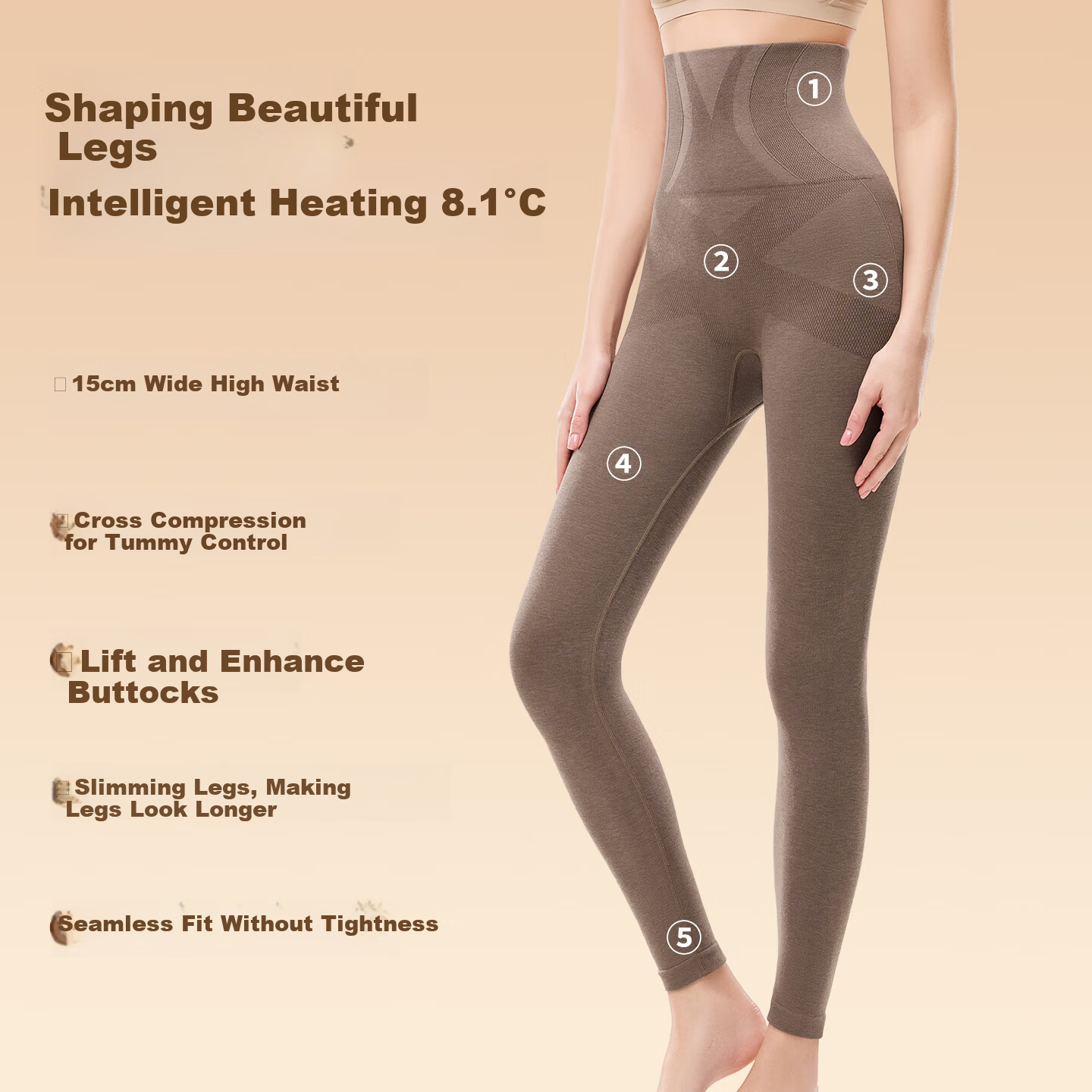 GRACEWELL High-Waist Autumn Winter Women's Cashmere Thermal Shaping Seamless Heat Retention Tummy Control Hip Lift Slim Fit Leggings Coffee XL