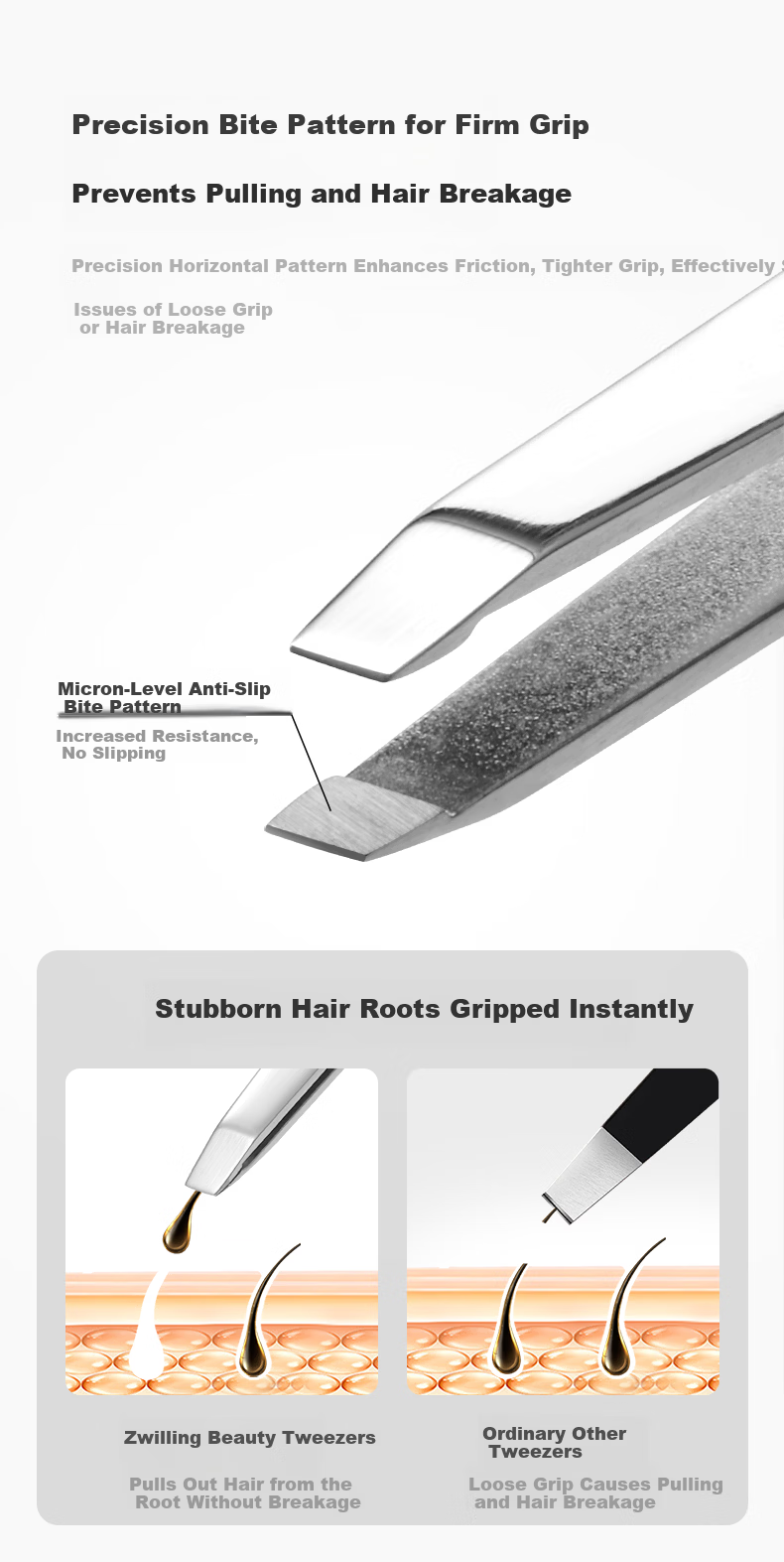 ZWILLING Flat Tip Eyebrow Tweezers Stainless Steel Anti-Slip Eyebrow Grooming Tool Beard Hair Removal Beauty Tool Germany 9