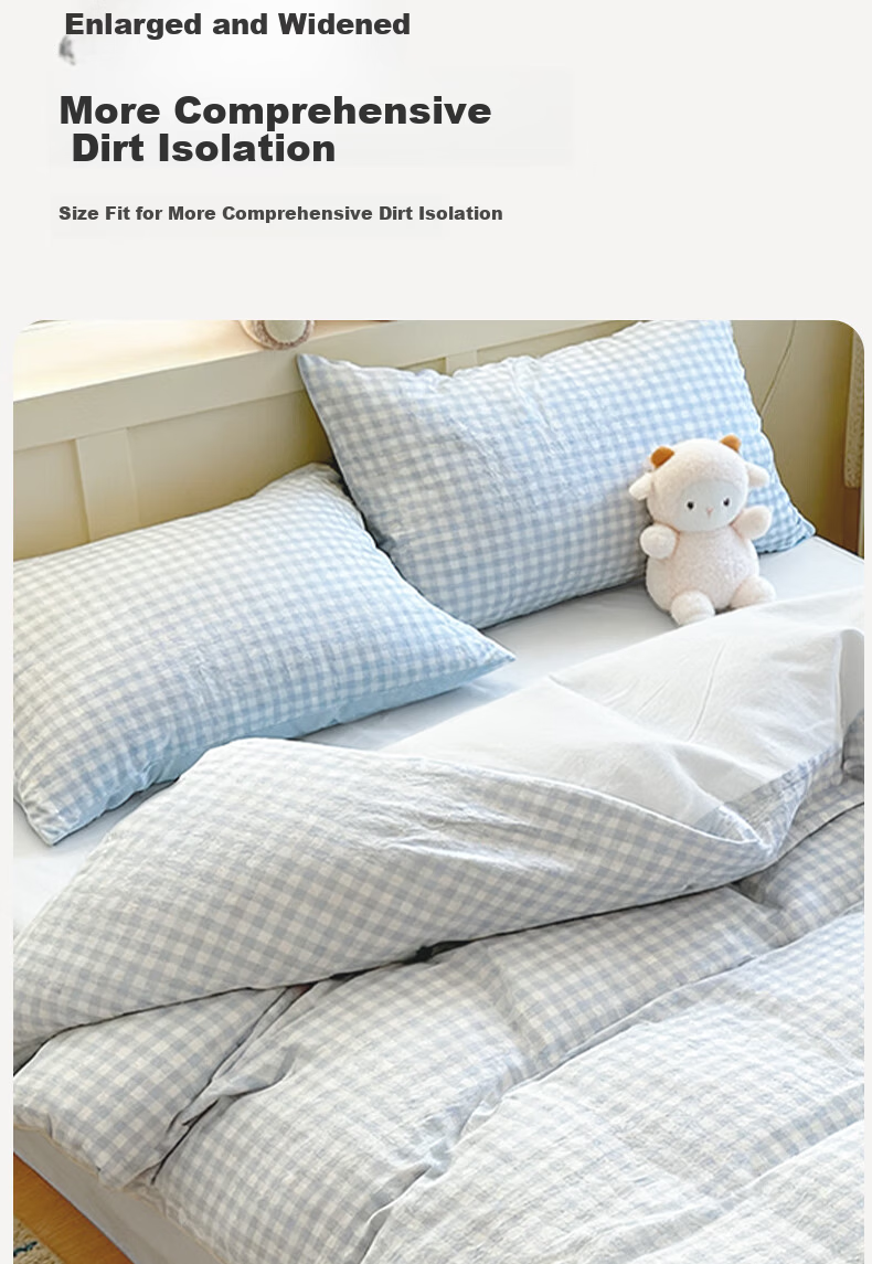 Qihaiqiu Disposable 3-Piece Bedding Set Thickened Sheet Duvet Cover Pillowcase Portable Single Hotel Travel Business Blue Gray Plaid 9