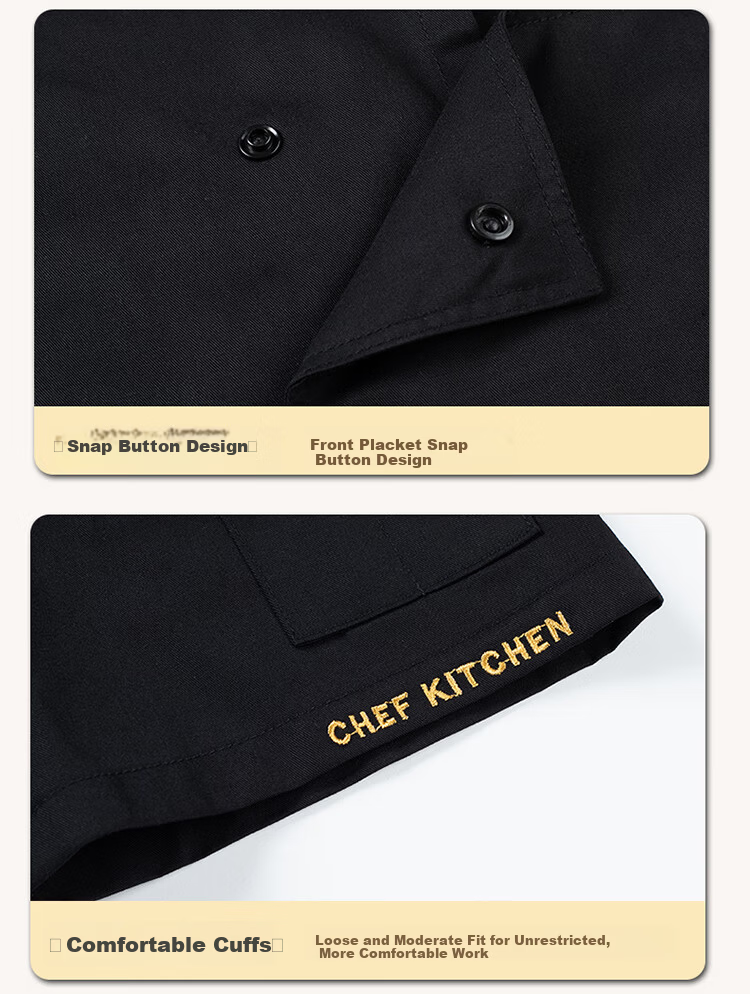 HANMANKE Summer Chef Workwear Short Sleeve Set Men Kitchen Uniform Work Clothes Custom Black Single Top 2XL 13