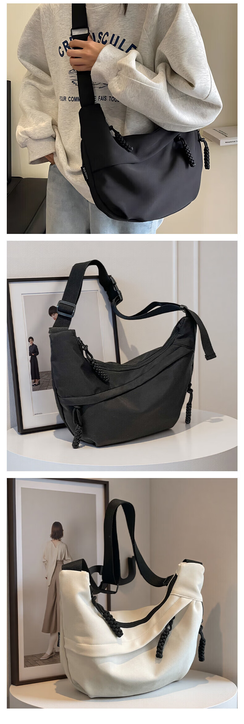 LOHAS Travel Crossbody Bag Women's Dumpling Shoulder Bag Large Capacity Casual Lightweight Commuter Tote Bag for Women 7
