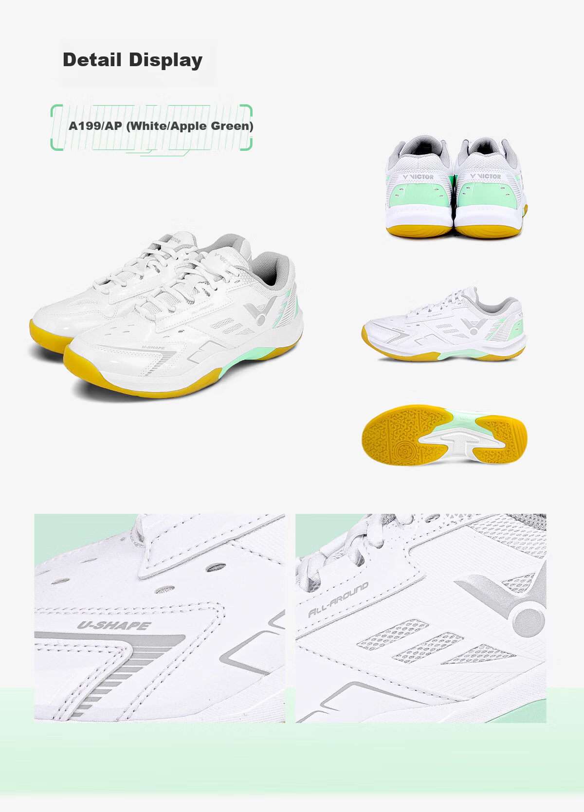 VICTOR 2025 New Entry Classic Unisex Badminton Shoes A199 White Gray Size 39 8