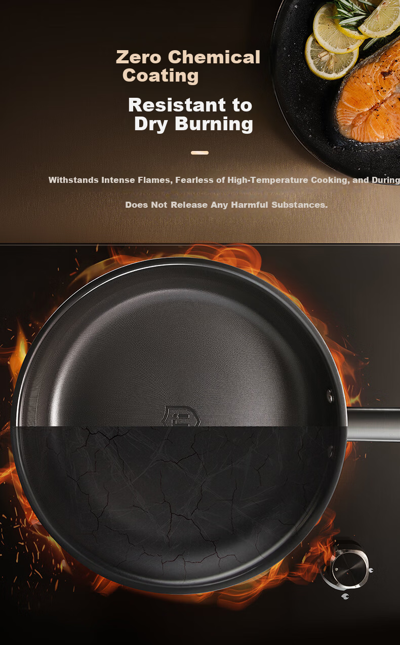 KBH Titanium Bionic Non-Stick Frying Pan Stainless Steel Steak and Egg Skillet 24cm Compatible with Induction Cooker 9