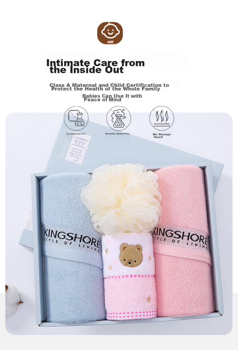 KING SHORE Gift Box Set, Class A Pure Cotton Face Towel, Wedding Gift, Soft Absorbent Sports Face Towel, Square Towel + Bath Sponge 11