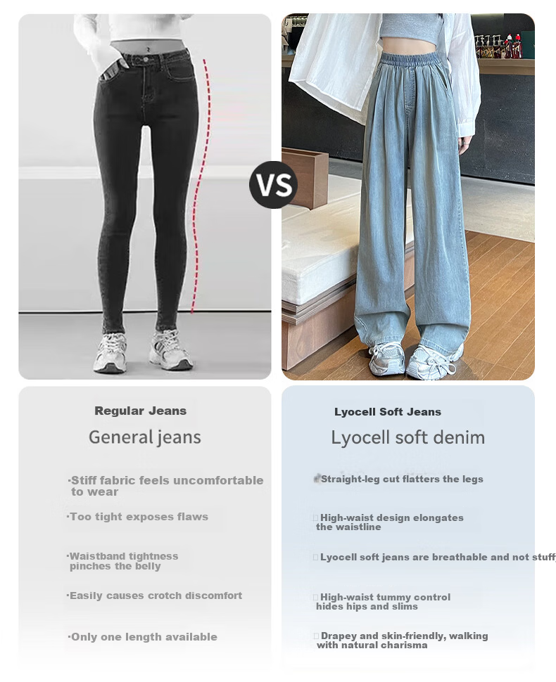FitonTon Women's Casual Tencel Jeans 2026 New Spring Summer Loose Draped Wide-Leg Slimming Versatile Pants 3