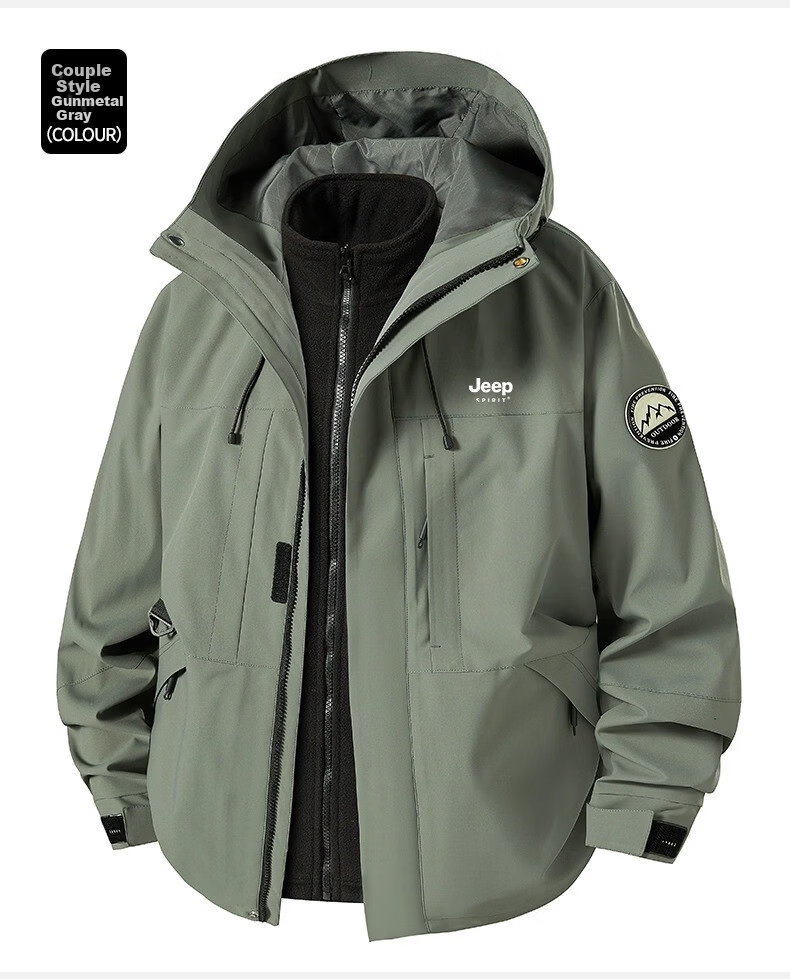JEEP SPIRIT Men's 3-in-1 Waterproof Outdoor Mountaineering Jacket Autumn Winter Casual Jacket Redwood Brown 3-in-1 M 28