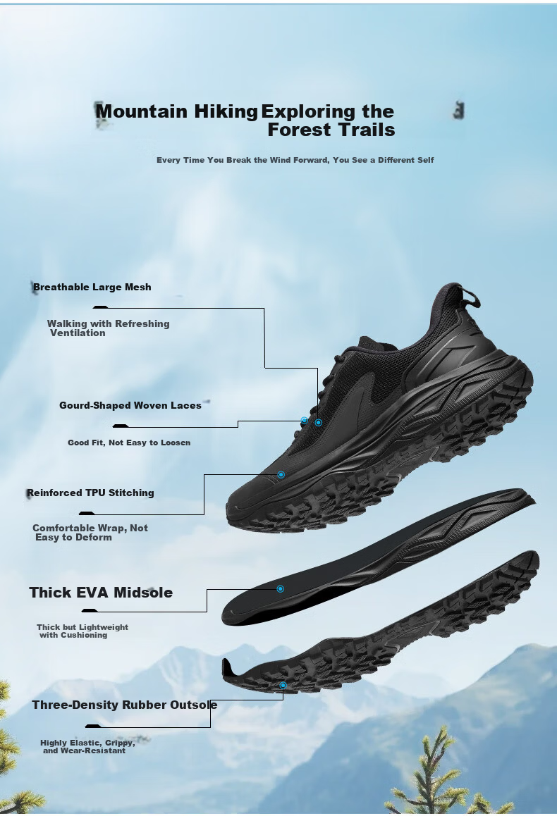 Qiangren Outdoor Fitness Sports Men's Shoes 3515 Lightweight Cushioning Mesh Running Shoes New Breathable Training Shoes Black 40 3