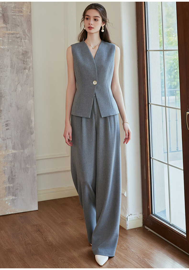 ROEYSHOUSE Women's Premium Minimalist Slim Fit Vest Spring Professional OL Commuter Jacket 10193 Light Gray S 5