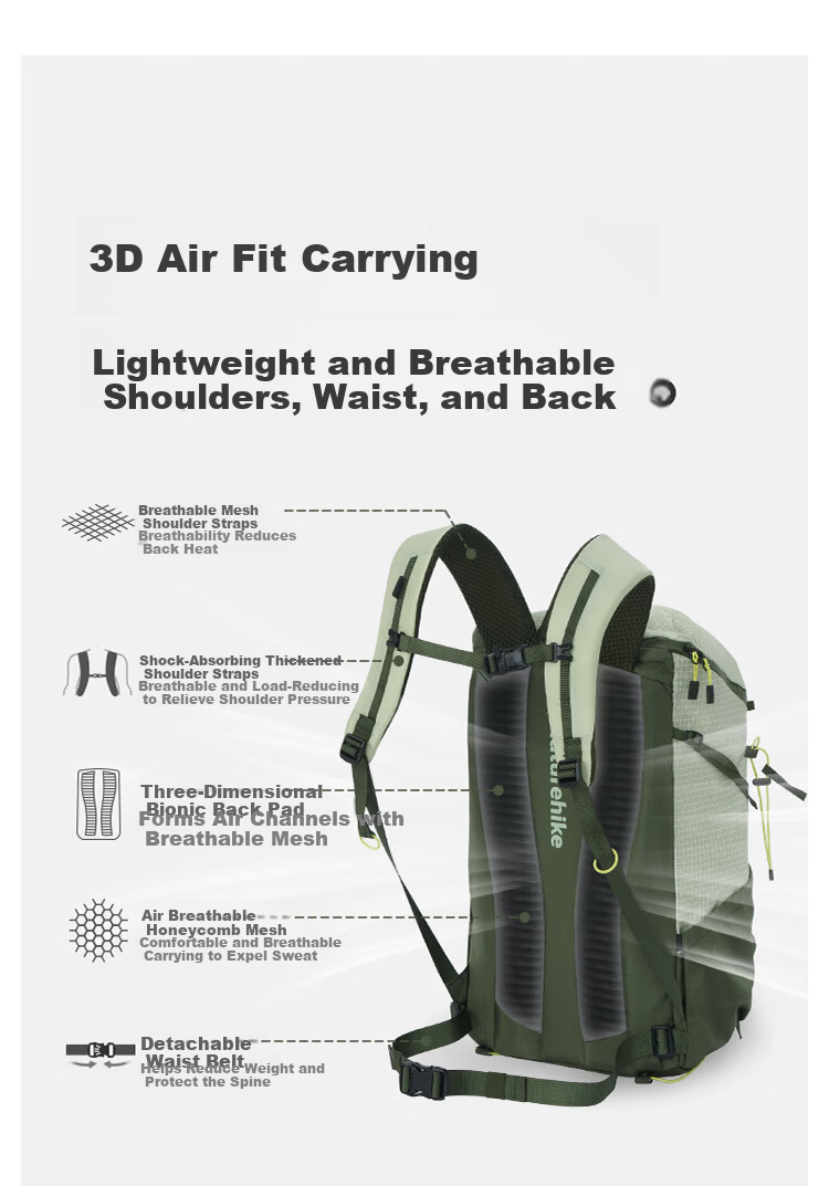 Naturehike Nuoke Helium 25L Hiking Backpack Professional Lightweight Mountaineering Outdoor Travel Waterproof Men Women Shoulder Bag 5