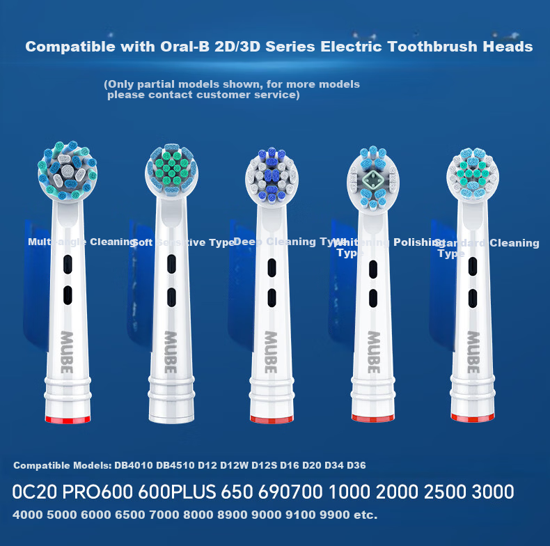 MUBE Compatible Oral-B Braun Electric Toothbrush Heads D12 D16 D100 P2000 P4000 3709 Universal Replacement 2