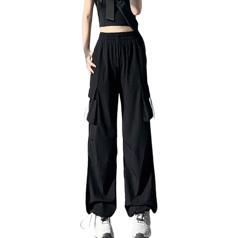 Jeanswest Women's Summer Lightweight Paratrooper High-Waist Slim Fit Sports Narrow Casual Wide-Leg Cargo Pants Military Green S