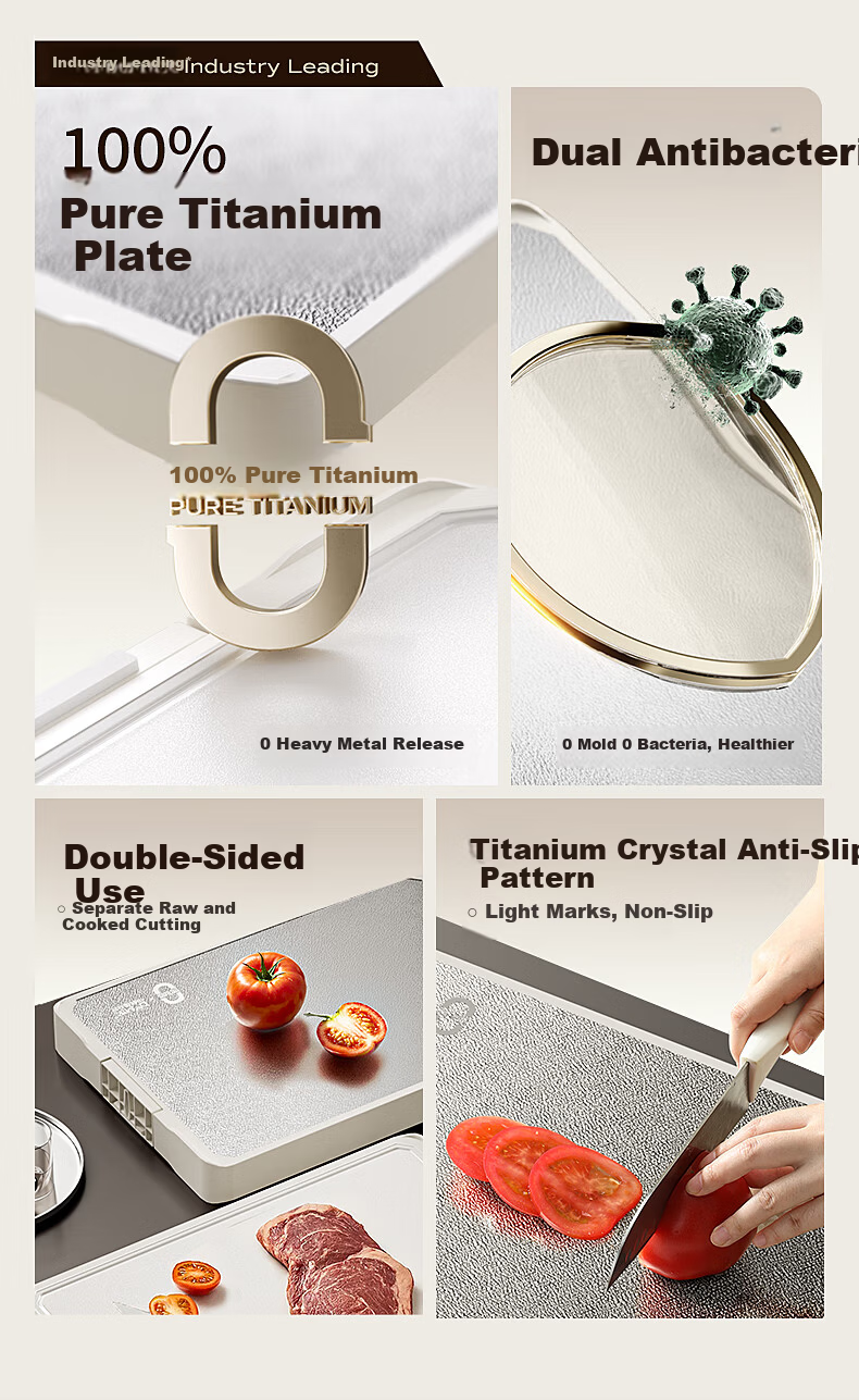 DUMIK 100% Pure Titanium Double-Sided Cutting Board Mold-Resistant Antibacterial Food-Grade Kitchen Knife Board Chopping Board Butcher Block 13