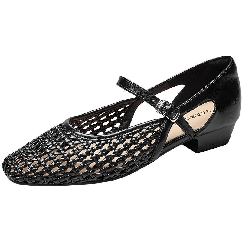 Eierkang 520 Gift Hollow-out Mary Jane Low Heel Commuting Low-cut Single Shoes 29982W Black 36