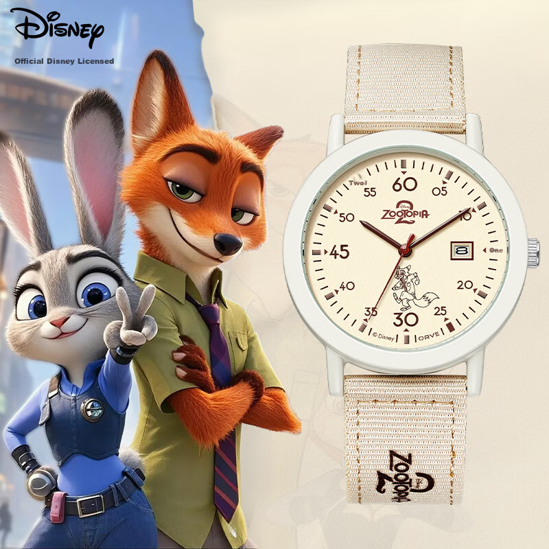 Disney Zootopia Student Watch with Calendar Canvas Strap Waterproof Quartz Watch for Middle and High School Exam Students