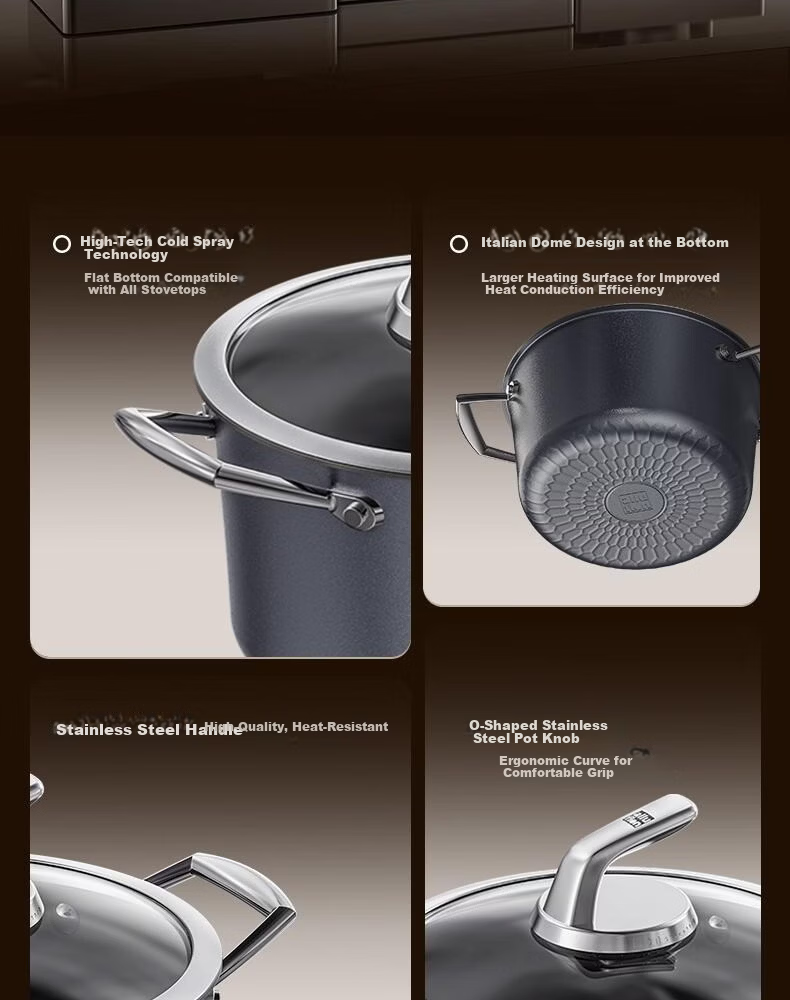 Alluflon Aluflon Pure Titanium Soup Pot Healthy 0-Fluoride Non-Coated Stew Pot Steaming Cooking Induction Gas Stove Compatible 22cm 21