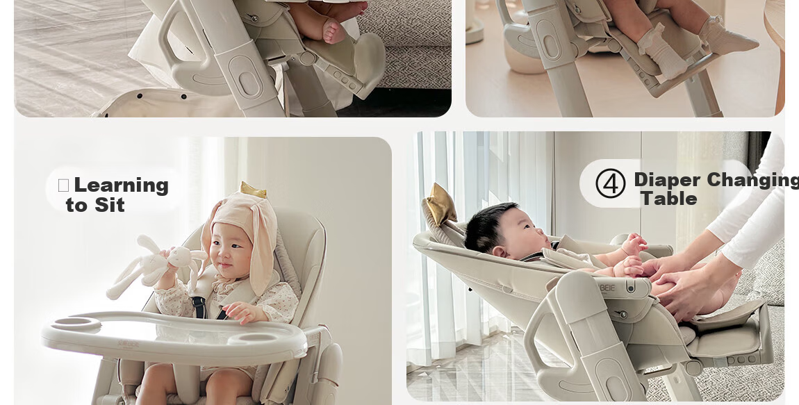 BEIE Baby High Chair Toddler Dining Chair Children's Growth Chair Infant Rocking Chair Royal Classic Without Basket 17