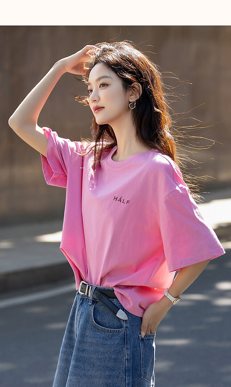 Demana [Comfort 180G Pure Cotton] Summer Simple Style Letter Print Loose Fit Women's 5-Sleeve T-Shirt 10