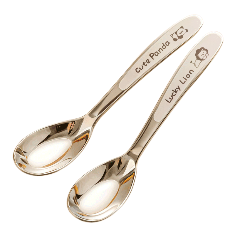 COOKSS Kids Spoon Baby Yuanbao Spoon 316 Stainless Steel Baby Food Spoon Training Eating Soup Spoon Tableware Set of 2